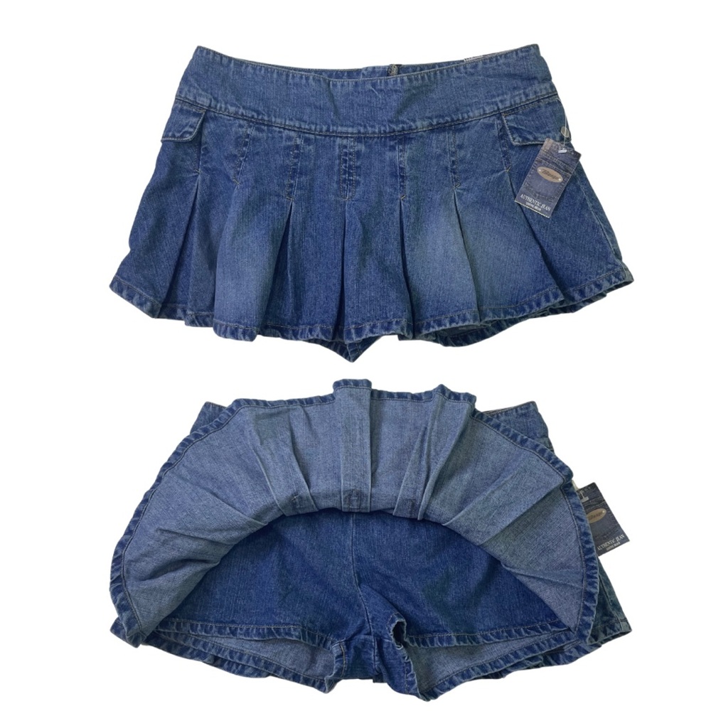 BONGO Denim Pleated Mini Skort - Blue - Picture 3 of 15